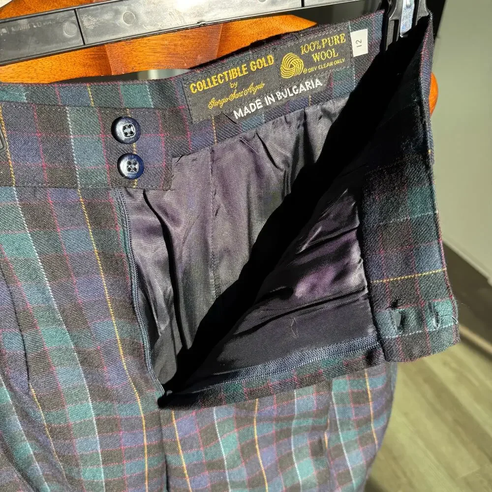 Vintage Collectible Gold 100% Pure Wool Plaid Bermuda Academia Shorts Size 12